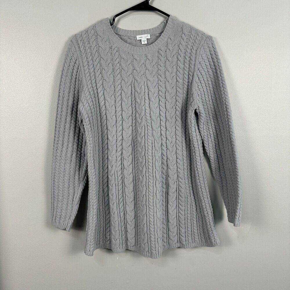 J. Jill Chenille Cable Knit Sweater Grey Size Medium Pullover Crewneck